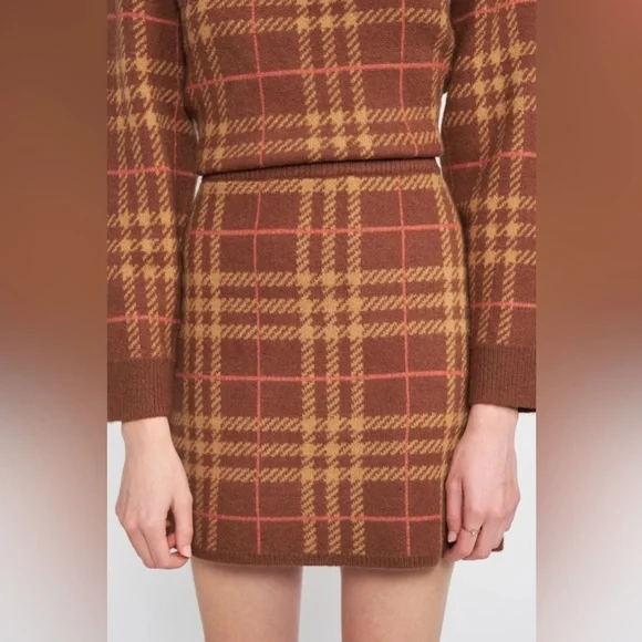 EN SAISON Bronte Sweater Miniskirt Cream & Tan Plaid Knit | Size Medium M - Picture 8 of 16